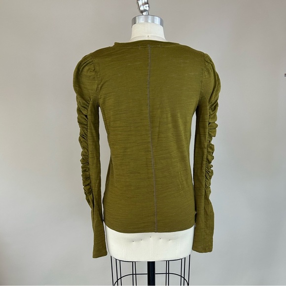 Free People We The Free Natasha Puff Long Sleeve Ruched Top Olive Green Sz Small - Picture 4 of 10